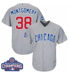 Youth Majestic Chicago Cubs #38 Mike Montgomery Authentic Grey Road 2016 World Series Champions Cool Base MLB Jersey