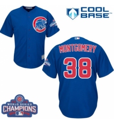 Youth Majestic Chicago Cubs #38 Mike Montgomery Authentic Royal Blue Alternate 2016 World Series Champions Cool Base MLB Jersey