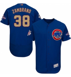 Men's Majestic Chicago Cubs #38 Carlos Zambrano Authentic Royal Blue 2017 Gold Champion Flex Base MLB Jersey