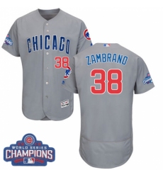Men's Majestic Chicago Cubs #38 Carlos Zambrano Grey 2016 World Series Champions Flexbase Authentic Collection MLB Jersey