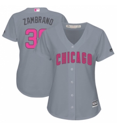 Women's Majestic Chicago Cubs #38 Carlos Zambrano Authentic Grey Mother's Day Cool Base MLB Jersey