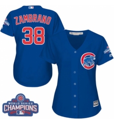 Women's Majestic Chicago Cubs #38 Carlos Zambrano Authentic Royal Blue Alternate 2016 World Series Champions Cool Base MLB Jersey