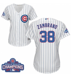 Women's Majestic Chicago Cubs #38 Carlos Zambrano Authentic White Home 2016 World Series Champions Cool Base MLB Jersey