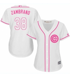 Women's Majestic Chicago Cubs #38 Carlos Zambrano Replica White Fashion MLB Jersey
