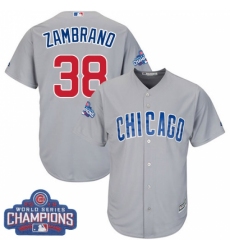 Youth Majestic Chicago Cubs #38 Carlos Zambrano Authentic Grey Road 2016 World Series Champions Cool Base MLB Jersey