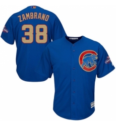 Youth Majestic Chicago Cubs #38 Carlos Zambrano Authentic Royal Blue 2017 Gold Champion Cool Base MLB Jersey