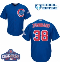 Youth Majestic Chicago Cubs #38 Carlos Zambrano Authentic Royal Blue Alternate 2016 World Series Champions Cool Base MLB Jersey