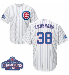 Youth Majestic Chicago Cubs #38 Carlos Zambrano Authentic White Home 2016 World Series Champions Cool Base MLB Jersey