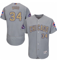 Men's Majestic Chicago Cubs #34 Kerry Wood Authentic Gray 2017 Gold Champion Flex Base MLB Jersey