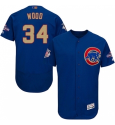 Men's Majestic Chicago Cubs #34 Kerry Wood Authentic Royal Blue 2017 Gold Champion Flex Base MLB Jersey