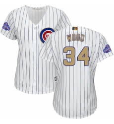 Women's Majestic Chicago Cubs #34 Kerry Wood Authentic White 2017 Gold Program MLB Jersey