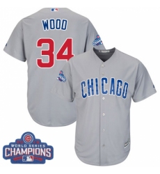 Youth Majestic Chicago Cubs #34 Kerry Wood Authentic Grey Road 2016 World Series Champions Cool Base MLB Jersey