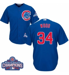 Youth Majestic Chicago Cubs #34 Kerry Wood Authentic Royal Blue Alternate 2016 World Series Champions Cool Base MLB Jersey