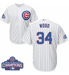 Youth Majestic Chicago Cubs #34 Kerry Wood Authentic White Home 2016 World Series Champions Cool Base MLB Jersey