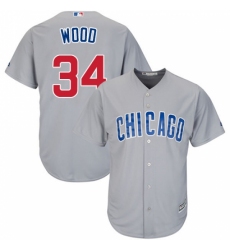 Youth Majestic Chicago Cubs #34 Kerry Wood Replica Grey Road Cool Base MLB Jersey