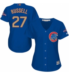Women's Majestic Chicago Cubs #27 Addison Russell Authentic Royal Blue 2017 Gold Champion MLB Jersey