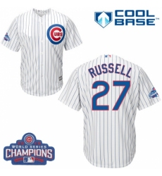 Youth Majestic Chicago Cubs #27 Addison Russell Authentic White Home 2016 World Series Champions Cool Base MLB Jersey