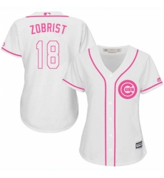 Women's Majestic Chicago Cubs #18 Ben Zobrist Replica White Fashion MLB Jersey