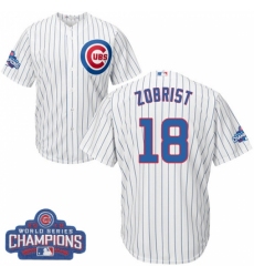 Youth Majestic Chicago Cubs #18 Ben Zobrist Authentic White Home 2016 World Series Champions Cool Base MLB Jersey