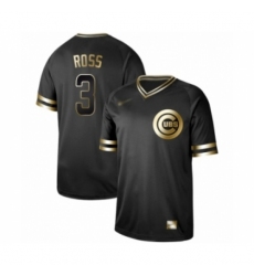 Men's Chicago Cubs #3 David Ross Authentic Black Gold Fashion Baseball Jersey