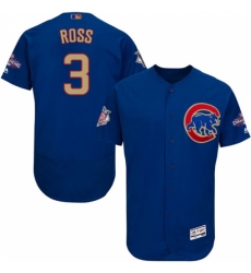 Men's Majestic Chicago Cubs #3 David Ross Royal Blue 2017 Gold Champion Flexbase Authentic Collection MLB Jersey