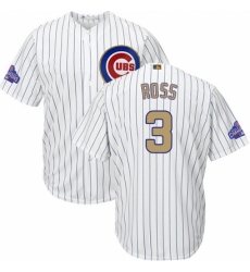 Youth Majestic Chicago Cubs #3 David Ross Authentic White 2017 Gold Program Cool Base MLB Jersey