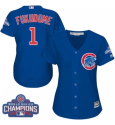 Women's Majestic Chicago Cubs #1 Kosuke Fukudome Authentic Royal Blue Alternate 2016 World Series Champions Cool Base MLB Jersey