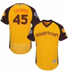Men's Majestic Baltimore Orioles #45 Mark Trumbo Yellow 2016 All-Star American League BP Authentic Collection Flex Base MLB Jersey