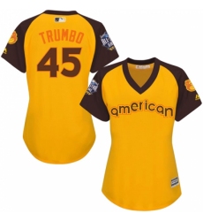 Women's Majestic Baltimore Orioles #45 Mark Trumbo Authentic Yellow 2016 All-Star American League BP Cool Base MLB Jersey