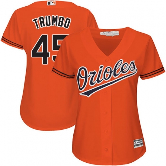 Women's Majestic Baltimore Orioles #45 Mark Trumbo Replica Orange Alternate Cool Base MLB Jersey Women's Majestic Baltimore Orioles #45 Mark Trumbo Replica Orange Alternate Cool Base MLB Jersey