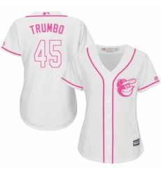 Women's Majestic Baltimore Orioles #45 Mark Trumbo Replica White Fashion Cool Base MLB Jersey