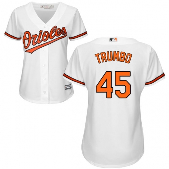 Women's Majestic Baltimore Orioles #45 Mark Trumbo Replica White Home Cool Base MLB Jersey Women's Majestic Baltimore Orioles #45 Mark Trumbo Replica White Home Cool Base MLB Jersey
