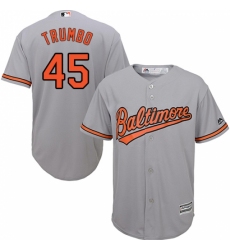 Youth Majestic Baltimore Orioles #45 Mark Trumbo Replica Grey Road Cool Base MLB Jersey
