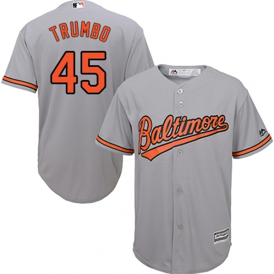 Youth Majestic Baltimore Orioles #45 Mark Trumbo Replica Grey Road Cool Base MLB Jersey Youth Majestic Baltimore Orioles #45 Mark Trumbo Replica Grey Road Cool Base MLB Jersey