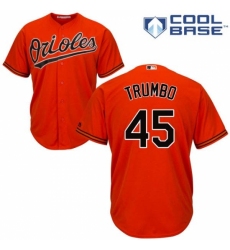 Youth Majestic Baltimore Orioles #45 Mark Trumbo Replica Orange Alternate Cool Base MLB Jersey
