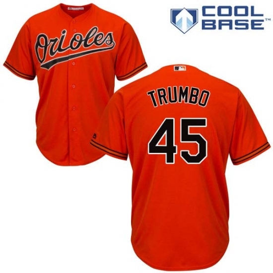Youth Majestic Baltimore Orioles #45 Mark Trumbo Replica Orange Alternate Cool Base MLB Jersey Youth Majestic Baltimore Orioles #45 Mark Trumbo Replica Orange Alternate Cool Base MLB Jersey