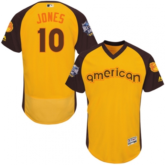 Men's Majestic Baltimore Orioles #10 Adam Jones Yellow 2016 All-Star American League BP Authentic Collection Flex Base MLB Jersey Men's Majestic Baltimore Orioles #10 Adam Jones Yellow 2016 All-Star American League BP Authentic Collection Flex Base MLB Jersey