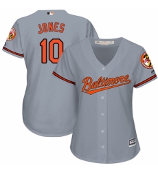 Women's Majestic Baltimore Orioles #10 Adam Jones Replica Grey Road Cool Base MLB Jersey