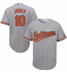 Youth Majestic Baltimore Orioles #10 Adam Jones Replica Grey Road Cool Base MLB Jersey