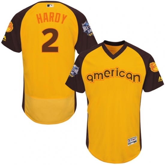 Men's Majestic Baltimore Orioles #2 J.J. Hardy Yellow 2016 All-Star American League BP Authentic Collection Flex Base MLB Jersey Men's Majestic Baltimore Orioles #2 J.J. Hardy Yellow 2016 All-Star American League BP Authentic Collection Flex Base MLB Jersey