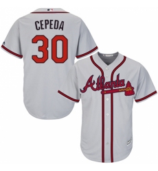 Men's Majestic Atlanta Braves #30 Orlando Cepeda Replica Grey Road Cool Base MLB Jersey