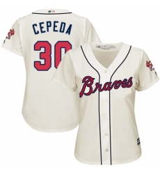 Women's Majestic Atlanta Braves #30 Orlando Cepeda Replica Cream Alternate 2 Cool Base MLB Jersey