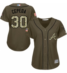Women's Majestic Atlanta Braves #30 Orlando Cepeda Replica Green Salute to Service MLB Jersey