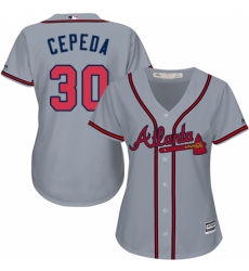 Women's Majestic Atlanta Braves #30 Orlando Cepeda Replica Grey Road Cool Base MLB Jersey