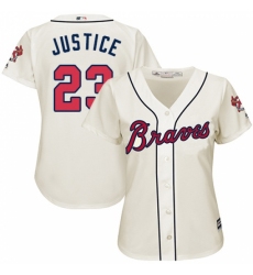 Women's Majestic Atlanta Braves #23 David Justice Replica Cream Alternate 2 Cool Base MLB Jersey