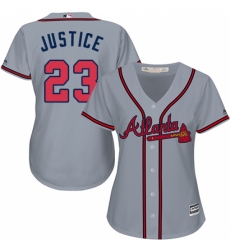 Women's Majestic Atlanta Braves #23 David Justice Replica Grey Road Cool Base MLB Jersey