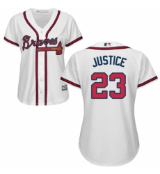 Women's Majestic Atlanta Braves #23 David Justice Replica White Home Cool Base MLB Jersey