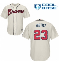 Youth Majestic Atlanta Braves #23 David Justice Authentic Cream Alternate 2 Cool Base MLB Jersey