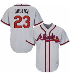 Youth Majestic Atlanta Braves #23 David Justice Replica Grey Road Cool Base MLB Jersey