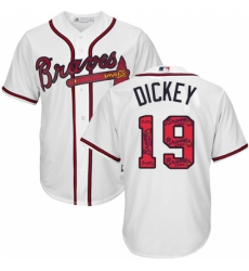 Men's Majestic Atlanta Braves #19 R.A. Dickey Authentic White Team Logo Fashion Cool Base MLB Jersey